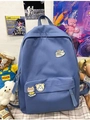Blauw-paarse canvas rugzak voor meisjes met schattige badges in Harajuku-stijl - Blauw (Geen Hanger)