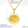 Detailweergave van zon en maan gezicht hanger met 18k goudlaag op 304 roestvrij staal - Grote Zon Maan Gezichtsketting (SP621G-001)