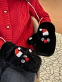 Guantes de peluche de muñeco de nieve negros con gorro rojo y textura de piel sintética - Manoplas / Negro