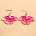 Vibrant pink butterfly acrylic drop earrings with star accents and silver ear hooks - Rose Red Gradient Butterfly (DZ-456)