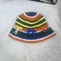 Handmade crochet striped bucket hat with colorful bows in green, orange and blue - M (56-58cm) / Striped Bow Orange Blue