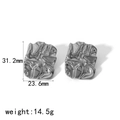 Macro view of silver geometric crumpled earrings showing size 31.2mm by 23.6mm - Silver Rectangular Crinkled Style (TE6432-S)