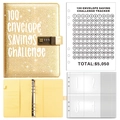 Golden glitter 100 envelope savings challenge binder with a secure combination lock - 100-Day Set + 1 Tracker Card / Iridescent Yellow