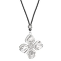 Minimalist silver flower pendant necklace on a black rope cord with silver bead detail - Silver Flower