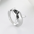 Minimalistischer offener Haifisch-Ring aus poliertem Silber in Vintage-Optik für Damen - Großer Weißer Hai / Silber