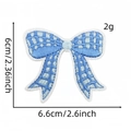 Blue plaid bow embroidery patch with precise size dimensions on a white background - Style 9 (Blue Plaid Bow)