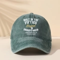Detail of vintage washed green baseball cap featuring retro English typography and texture - One Size / Green