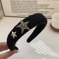 French retro black woven headband with shimmering rhinestone star charms for women - Pentagram Rhinestone / Black Star Rhinestone