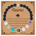 Detail of Taurus zodiac bracelet with natural gemstones and gold star charm on card - Taurus