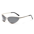 Y2K cat-eye zonnebril met slank goudkleurig metalen frame en grijze glazen - Goud Zwart