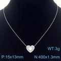 Silver heart necklace with shell pearl pendant on a black mannequin, 400mm chain length - Steel Heart Shell Pearl Necklace (KN236622-KLX)