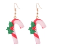 Festive Christmas candy cane earrings with green holly leaves and red berries detail - Style 4-Berry Candy Cane