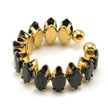 Ear cuff de oro de 18K con circonitas negras de corte marquesa de estilo moderno - Zyg369 Negro / Diseño Abierto Ajustable