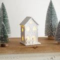 LED Christmas wooden house with snow texture and warm light, size 7x7.2x11.5cm - Flocked White Wooden House - Style E