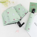 Mint green automatic three-fold umbrella with cute rabbit pattern and matching storage bag - 306 Automatic / Fruit Green Peach Bunny