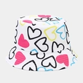 Chapeau bob blanc avec motifs de cœurs colorés et design réversible pour la plage - Cœurs Creux Multicolores