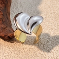 Adjustable 18k gold and silver two-tone stainless steel ring with a bold 3D heart shape - 3D Heart Shape - Gold Silver Two-Tone
