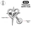 G23 titanium labret stud with heart and cross star design and silver finish - 2# Silver Heart with Cross Style / 1.0*5mm