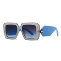 Baroque square sunglasses in translucent grey and blue with golden honeycomb metal detail - Gray Frame Gradient Blue Lens