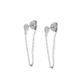 Macro shot of S925 silver sunflower earrings with sparkling zircon and delicate chain - Teardrop Chain Studs / Silver