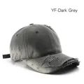 Distressed dark grey washed cotton baseball cap with ripped details and adjustable strap - Dark Gray