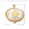 Vue détaillée montrant les dimensions et matériaux du pendentif étoile en pierre - Ovale Pierre Blanche avec Étoile d'Or (YE428-4)