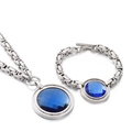 Silver stainless steel jewelry set with dark blue round faceted gemstone necklace and bracelet - Silver Blue Jewelry Set (KS190110-Z)