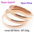 Set of 3 minimalist rose gold polished stainless steel bangles with 65x8mm diameter - 65x8mm Rose Gold(KB187557-LO) / Same Color Stackable Set