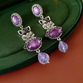Detail of silver-tone cat relief earrings with purple gemstones on green velvet box - 67# Silver Pin-Silver-Purple