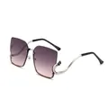 Oversized rimless sunglasses with purple gradient lenses and silver snake-shaped metal temples - Silver Frame/Grey Pink Gradient Lens