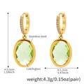 Light green Czech glass oval drop earrings in gold stainless steel with small crystals - Gold Light Green Glass