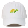 Distressed white cotton baseball cap featuring green turtle embroidery for a casual look - White