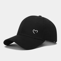 Close-up of white heart embroidery on a black cotton twill baseball cap fabric - Outline Heart Black