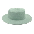 Detailed view of a mint green flat top straw sun hat with fine woven texture and wide brim. - M (56-58cm) / Mint Green