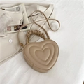 Bolso beige en forma de corazón de cuero PU con textura en relieve y asa plisada - Caqui