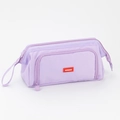 Minimalist lavender canvas pencil case with double zippers and side carry handle - Boat-shaped Window Type / Purple