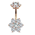 Rose gold belly button ring with double flower design and white zirconia stones - Style 20