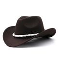 Chapeau de cowboy marron foncé en feutre de laine avec bande perlée et bord incurvé - M (56-58cm) Réglable / café