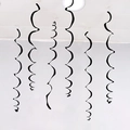Set of 6 black PVC swirl spiral hanging decorations for party and holiday ceilings - Single Swirl 6 Pcs / Black