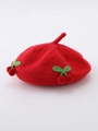 Red knit baby beret hat with 3D cherry accents and small tail on top - 44-48CM (Recommended 5 months-2 years old) / Red