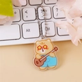 Cute cartoon yellow bear acrylic keychain with guitar design and metal bead chain - Guitar Bear