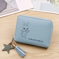 Light blue PU leather mini rabbit wallet with cute tassel and star charm detail - Blue