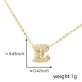 Gold finish letter E necklace with zircon pavé showing exact dimensions and weight - Gold Letter-E