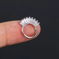 Anello piercing a cerniera in argento con zirconi rettangolari lucidi per naso o orecchio - Argento