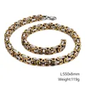 Two-tone silver and gold stainless steel Byzantine chain necklace with 8mm width link - 8mm Two-Tone Gold