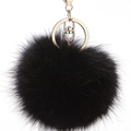 Llavero de pompón de piel sintética negra con elegante anillo de metal dorado - Negro