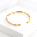 Elegant gold-plated stainless steel bangle featuring a single row of sparkling zircon stones - B036 Gold Full Zircon