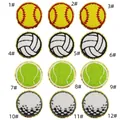 Detail view of 12-piece sports ball embroidered patches set with gold sequins, 41g weight - Sport Ball Mixed Styles