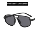 Gafas de sol estilo aviador con montura negro brillante y lentes grises, doble puente - Negro Brillante/Lente Gris