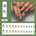 Deep green swirl pattern press-on nails with wave design in 24 pieces set - W445 Fluorescent Green Swirl (Glue Style)